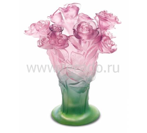 Ваза для цветов "Roses" зелено-розовая Daum 02570