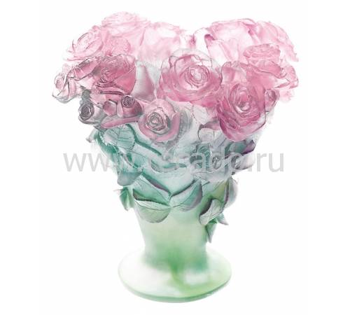 Ваза для цветов "Roses" зелёно-розовая Daum 03547